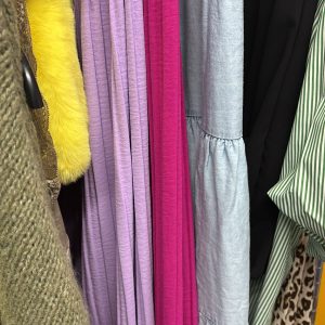 Jeansrock hell, plisee big flieder + magenta, knotenhilfe