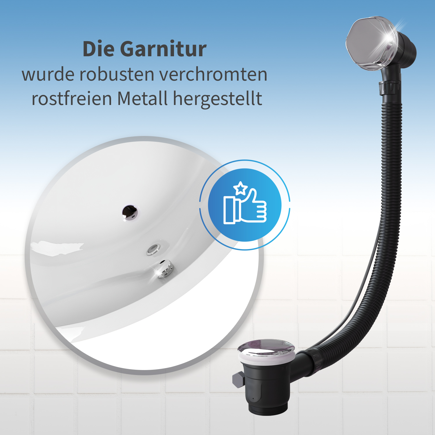 Ab- Überlaufgarnitur mit Pop-Up-Verschluss ø 40/50mm für Badewanne – Bild 5